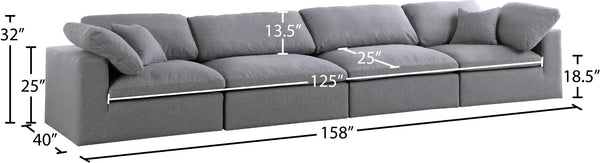 Serene Linen Textured Fabric / Down / Polyester / Engineered Wood Contemporary Grey Linen Textured Fabric Deluxe Cloud-Like Comfort Modular Sofa - 158" W x 40" D x 32" H