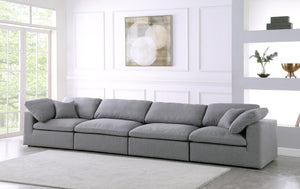 Serene Linen Textured Fabric / Down / Polyester / Engineered Wood Contemporary Grey Linen Textured Fabric Deluxe Cloud-Like Comfort Modular Sofa - 158" W x 40" D x 32" H