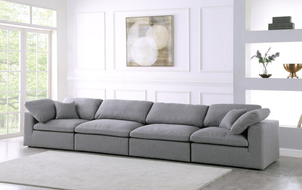 Serene Linen Textured Fabric / Down / Polyester / Engineered Wood Contemporary Grey Linen Textured Fabric Deluxe Cloud-Like Comfort Modular Sofa - 158" W x 40" D x 32" H