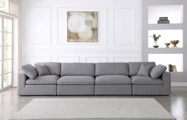 Serene Linen Textured Fabric / Down / Polyester / Engineered Wood Contemporary Grey Linen Textured Fabric Deluxe Cloud-Like Comfort Modular Sofa - 158" W x 40" D x 32" H