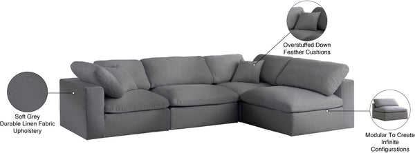 Serene Linen Textured Fabric / Down / Polyester / Engineered Wood Contemporary Grey Linen Textured Fabric Deluxe Cloud-Like Comfort Modular Sectional - 119" W x 79" D x 32" H