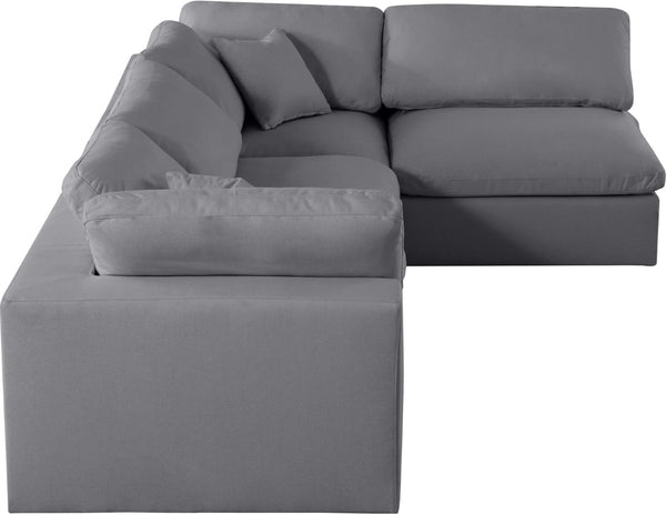 Serene Linen Textured Fabric / Down / Polyester / Engineered Wood Contemporary Grey Linen Textured Fabric Deluxe Cloud-Like Comfort Modular Sectional - 119" W x 79" D x 32" H