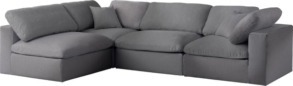 Serene Linen Textured Fabric / Down / Polyester / Engineered Wood Contemporary Grey Linen Textured Fabric Deluxe Cloud-Like Comfort Modular Sectional - 119" W x 79" D x 32" H