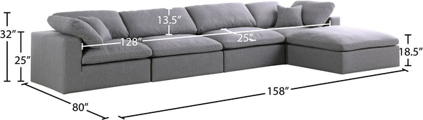 Serene Linen Textured Fabric / Down / Polyester / Engineered Wood Contemporary Grey Linen Textured Fabric Deluxe Cloud-Like Comfort Modular Sectional - 158" W x 80" D x 32" H