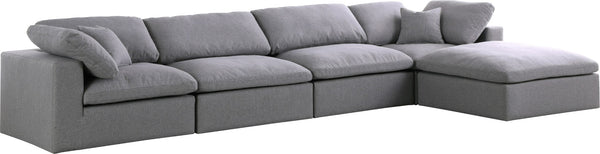 Serene Linen Textured Fabric / Down / Polyester / Engineered Wood Contemporary Grey Linen Textured Fabric Deluxe Cloud-Like Comfort Modular Sectional - 158" W x 80" D x 32" H