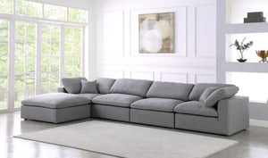 Serene Linen Textured Fabric / Down / Polyester / Engineered Wood Contemporary Grey Linen Textured Fabric Deluxe Cloud-Like Comfort Modular Sectional - 158" W x 80" D x 32" H