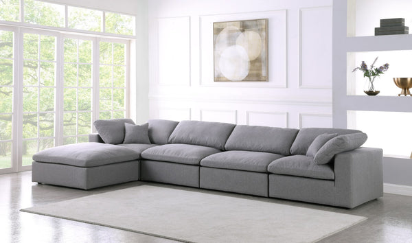 Serene Linen Textured Fabric / Down / Polyester / Engineered Wood Contemporary Grey Linen Textured Fabric Deluxe Cloud-Like Comfort Modular Sectional - 158" W x 80" D x 32" H
