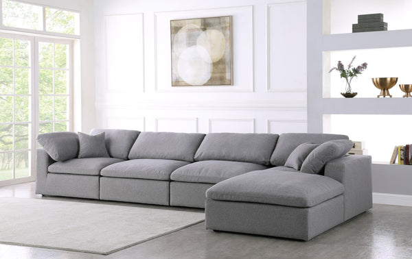 Serene Linen Textured Fabric / Down / Polyester / Engineered Wood Contemporary Grey Linen Textured Fabric Deluxe Cloud-Like Comfort Modular Sectional - 158" W x 80" D x 32" H