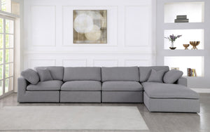 Serene Linen Textured Fabric / Down / Polyester / Engineered Wood Contemporary Grey Linen Textured Fabric Deluxe Cloud-Like Comfort Modular Sectional - 158" W x 80" D x 32" H