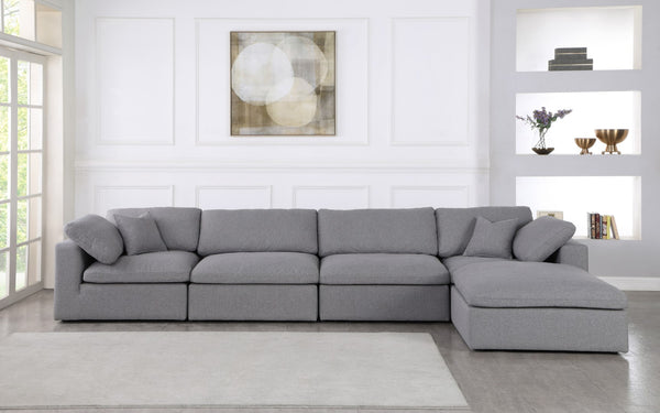 Serene Linen Textured Fabric / Down / Polyester / Engineered Wood Contemporary Grey Linen Textured Fabric Deluxe Cloud-Like Comfort Modular Sectional - 158" W x 80" D x 32" H