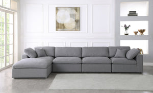 Serene Linen Textured Fabric / Down / Polyester / Engineered Wood Contemporary Grey Linen Textured Fabric Deluxe Cloud-Like Comfort Modular Sectional - 158" W x 80" D x 32" H