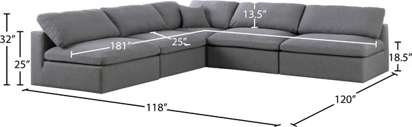 Serene Linen Textured Fabric / Down / Polyester / Engineered Wood Contemporary Grey Linen Textured Fabric Deluxe Cloud-Like Comfort Modular Sectional - 118" W x 120" D x 32" H