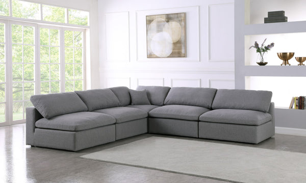 Serene Linen Textured Fabric / Down / Polyester / Engineered Wood Contemporary Grey Linen Textured Fabric Deluxe Cloud-Like Comfort Modular Sectional - 118" W x 120" D x 32" H