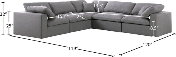 Serene Linen Textured Fabric / Down / Polyester / Engineered Wood Contemporary Grey Linen Textured Fabric Deluxe Cloud-Like Comfort Modular Sectional - 119" W x 120" D x 32" H