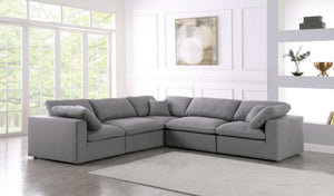 Serene Linen Textured Fabric / Down / Polyester / Engineered Wood Contemporary Grey Linen Textured Fabric Deluxe Cloud-Like Comfort Modular Sectional - 119" W x 120" D x 32" H