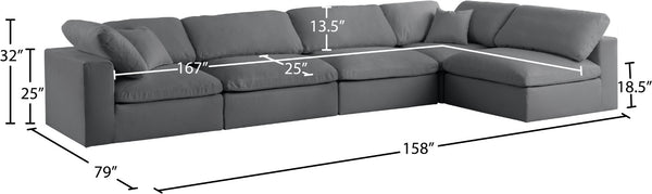 Serene Linen Textured Fabric / Down / Polyester / Engineered Wood Contemporary Grey Linen Textured Fabric Deluxe Cloud-Like Comfort Modular Sectional - 158" W x 79" D x 32" H