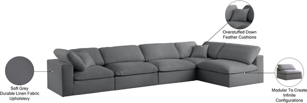 Serene Linen Textured Fabric / Down / Polyester / Engineered Wood Contemporary Grey Linen Textured Fabric Deluxe Cloud-Like Comfort Modular Sectional - 158" W x 79" D x 32" H