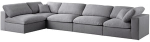 Serene Linen Textured Fabric / Down / Polyester / Engineered Wood Contemporary Grey Linen Textured Fabric Deluxe Cloud-Like Comfort Modular Sectional - 158" W x 79" D x 32" H