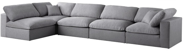 Serene Linen Textured Fabric / Down / Polyester / Engineered Wood Contemporary Grey Linen Textured Fabric Deluxe Cloud-Like Comfort Modular Sectional - 158" W x 79" D x 32" H