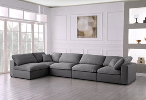 Serene Linen Textured Fabric / Down / Polyester / Engineered Wood Contemporary Grey Linen Textured Fabric Deluxe Cloud-Like Comfort Modular Sectional - 158" W x 79" D x 32" H
