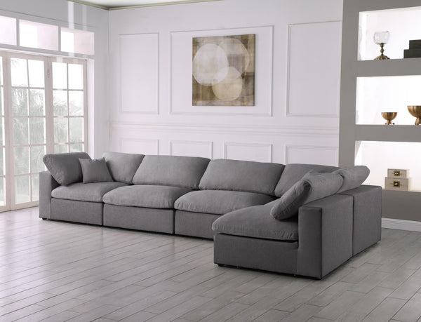 Serene Linen Textured Fabric / Down / Polyester / Engineered Wood Contemporary Grey Linen Textured Fabric Deluxe Cloud-Like Comfort Modular Sectional - 158" W x 79" D x 32" H