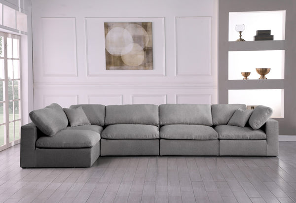 Serene Linen Textured Fabric / Down / Polyester / Engineered Wood Contemporary Grey Linen Textured Fabric Deluxe Cloud-Like Comfort Modular Sectional - 158" W x 79" D x 32" H