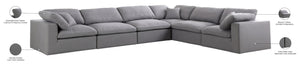 Serene Linen Textured Fabric / Down / Polyester / Engineered Wood Contemporary Grey Linen Textured Fabric Deluxe Cloud-Like Comfort Modular Sectional - 158" W x 120" D x 32" H