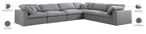 Serene Linen Textured Fabric / Down / Polyester / Engineered Wood Contemporary Grey Linen Textured Fabric Deluxe Cloud-Like Comfort Modular Sectional - 158" W x 120" D x 32" H