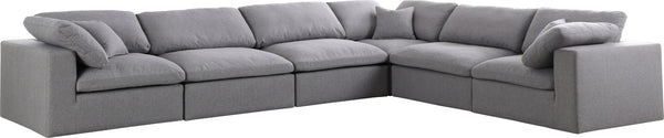 Serene Linen Textured Fabric / Down / Polyester / Engineered Wood Contemporary Grey Linen Textured Fabric Deluxe Cloud-Like Comfort Modular Sectional - 158" W x 120" D x 32" H