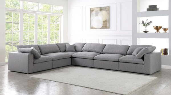 Serene Linen Textured Fabric / Down / Polyester / Engineered Wood Contemporary Grey Linen Textured Fabric Deluxe Cloud-Like Comfort Modular Sectional - 158" W x 120" D x 32" H