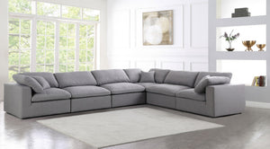 Serene Linen Textured Fabric / Down / Polyester / Engineered Wood Contemporary Grey Linen Textured Fabric Deluxe Cloud-Like Comfort Modular Sectional - 158" W x 120" D x 32" H