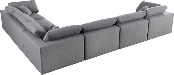 Serene Linen Textured Fabric / Down / Polyester / Engineered Wood Contemporary Grey Linen Textured Fabric Deluxe Cloud-Like Comfort Modular Sectional - 158" W x 120" D x 32" H