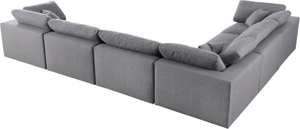 Serene Linen Textured Fabric / Down / Polyester / Engineered Wood Contemporary Grey Linen Textured Fabric Deluxe Cloud-Like Comfort Modular Sectional - 158" W x 120" D x 32" H