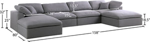 Serene Linen Textured Fabric / Down / Polyester / Engineered Wood Contemporary Grey Linen Textured Fabric Deluxe Cloud-Like Comfort Modular Sectional - 158" W x 80" D x 32" H
