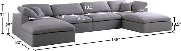 Serene Linen Textured Fabric / Down / Polyester / Engineered Wood Contemporary Grey Linen Textured Fabric Deluxe Cloud-Like Comfort Modular Sectional - 158" W x 80" D x 32" H