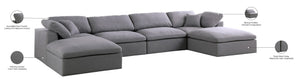 Serene Linen Textured Fabric / Down / Polyester / Engineered Wood Contemporary Grey Linen Textured Fabric Deluxe Cloud-Like Comfort Modular Sectional - 158" W x 80" D x 32" H