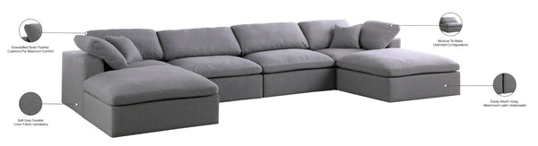 Serene Linen Textured Fabric / Down / Polyester / Engineered Wood Contemporary Grey Linen Textured Fabric Deluxe Cloud-Like Comfort Modular Sectional - 158" W x 80" D x 32" H