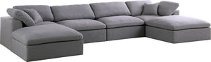 Serene Linen Textured Fabric / Down / Polyester / Engineered Wood Contemporary Grey Linen Textured Fabric Deluxe Cloud-Like Comfort Modular Sectional - 158" W x 80" D x 32" H