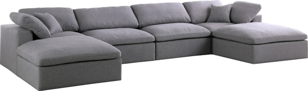 Serene Linen Textured Fabric / Down / Polyester / Engineered Wood Contemporary Grey Linen Textured Fabric Deluxe Cloud-Like Comfort Modular Sectional - 158" W x 80" D x 32" H