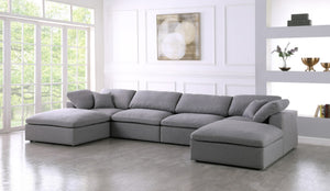 Serene Linen Textured Fabric / Down / Polyester / Engineered Wood Contemporary Grey Linen Textured Fabric Deluxe Cloud-Like Comfort Modular Sectional - 158" W x 80" D x 32" H