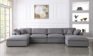 Serene Linen Textured Fabric / Down / Polyester / Engineered Wood Contemporary Grey Linen Textured Fabric Deluxe Cloud-Like Comfort Modular Sectional - 158" W x 80" D x 32" H