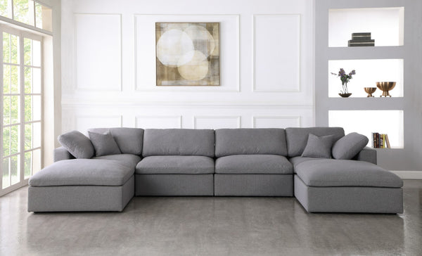 Serene Linen Textured Fabric / Down / Polyester / Engineered Wood Contemporary Grey Linen Textured Fabric Deluxe Cloud-Like Comfort Modular Sectional - 158" W x 80" D x 32" H