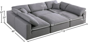 Serene Linen Textured Fabric / Down / Polyester / Engineered Wood Contemporary Grey Linen Textured Fabric Deluxe Cloud-Like Comfort Modular Sectional - 119" W x 80" D x 32" H