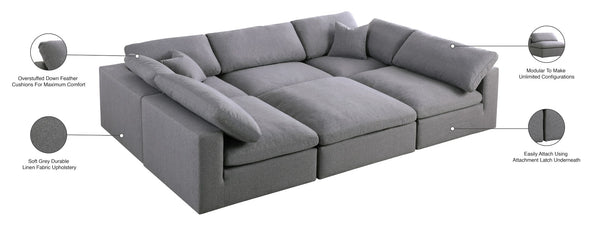 Serene Linen Textured Fabric / Down / Polyester / Engineered Wood Contemporary Grey Linen Textured Fabric Deluxe Cloud-Like Comfort Modular Sectional - 119" W x 80" D x 32" H