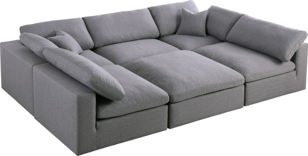 Serene Linen Textured Fabric / Down / Polyester / Engineered Wood Contemporary Grey Linen Textured Fabric Deluxe Cloud-Like Comfort Modular Sectional - 119" W x 80" D x 32" H