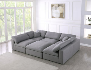 Serene Linen Textured Fabric / Down / Polyester / Engineered Wood Contemporary Grey Linen Textured Fabric Deluxe Cloud-Like Comfort Modular Sectional - 119" W x 80" D x 32" H