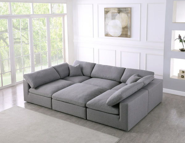 Serene Linen Textured Fabric / Down / Polyester / Engineered Wood Contemporary Grey Linen Textured Fabric Deluxe Cloud-Like Comfort Modular Sectional - 119" W x 80" D x 32" H