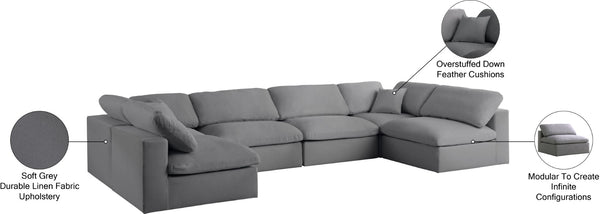 Serene Linen Textured Fabric / Down / Polyester / Engineered Wood Contemporary Grey Linen Textured Fabric Deluxe Cloud-Like Comfort Modular Sectional - 158" W x 79" D x 32" H