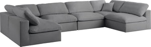 Serene Linen Textured Fabric / Down / Polyester / Engineered Wood Contemporary Grey Linen Textured Fabric Deluxe Cloud-Like Comfort Modular Sectional - 158" W x 79" D x 32" H