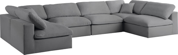 Serene Linen Textured Fabric / Down / Polyester / Engineered Wood Contemporary Grey Linen Textured Fabric Deluxe Cloud-Like Comfort Modular Sectional - 158" W x 79" D x 32" H
